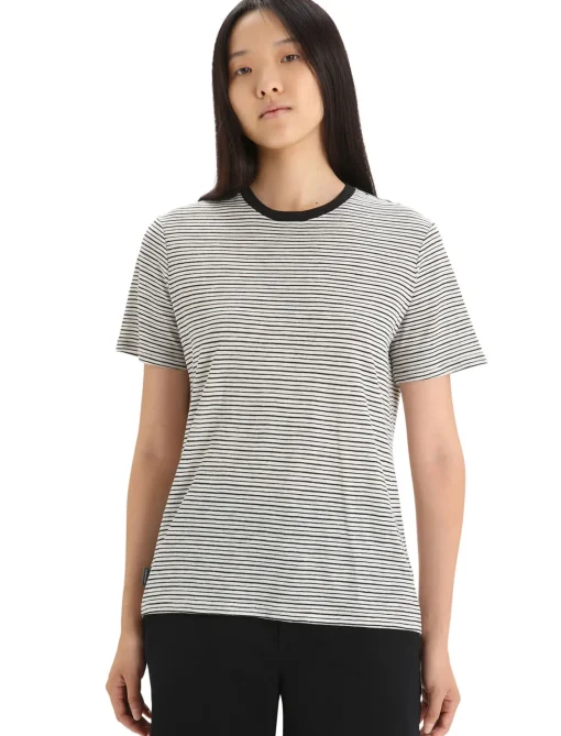 Damen Icebreaker Kurzarmshirts^Merino Leinen T-Shirt Stripe Damen