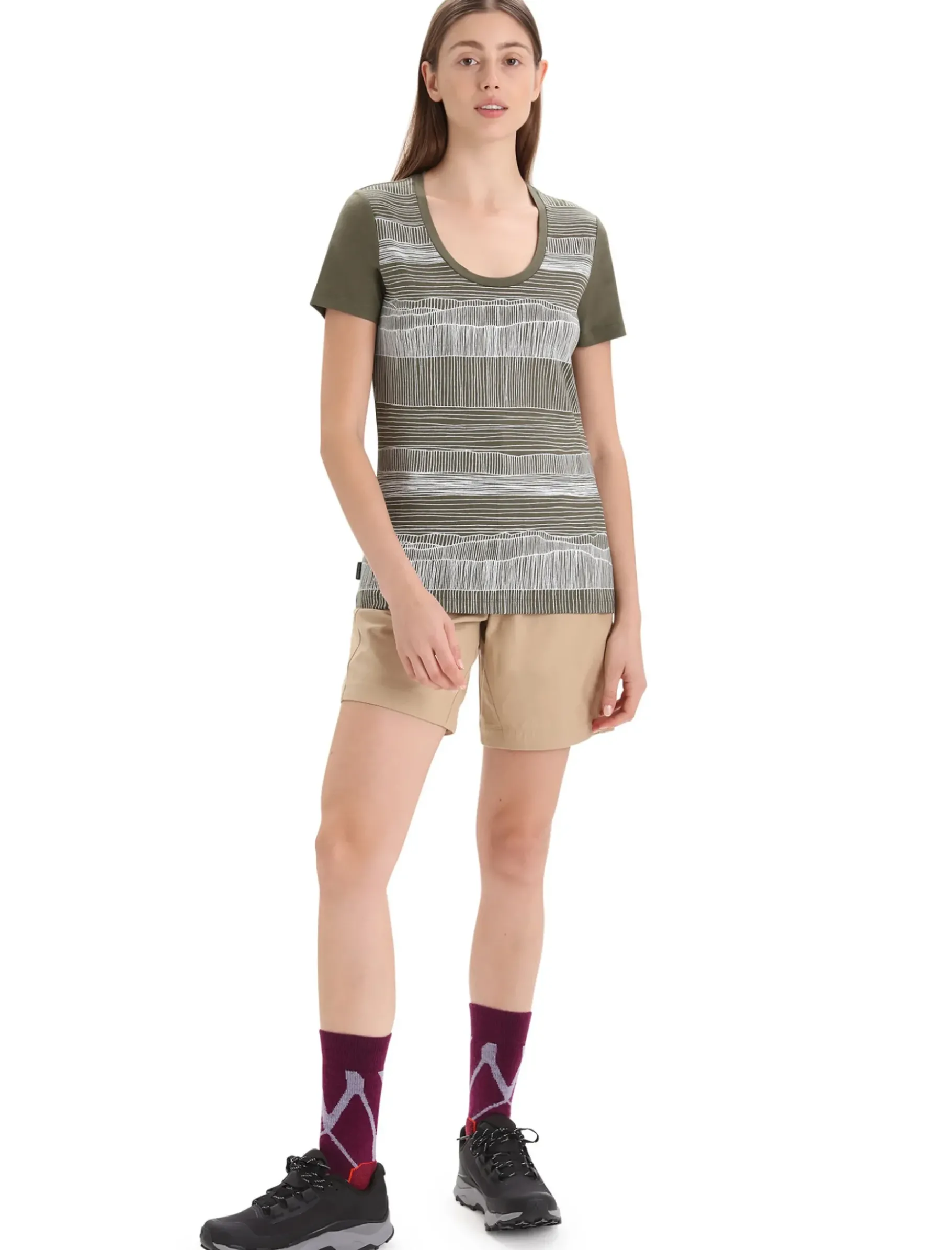 Damen Icebreaker Kurzarmshirts^Merino Tech Lite Ii T-Shirt Mit U-Ausschnitt Reflection Lines Damen