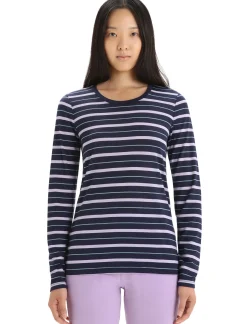 Damen Icebreaker Langärmlige Oberteile^Merino Wave Langarmshirt Stripe Damen