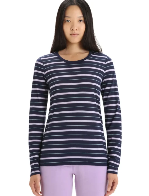 Damen Icebreaker Langärmlige Oberteile^Merino Wave Langarmshirt Stripe Damen