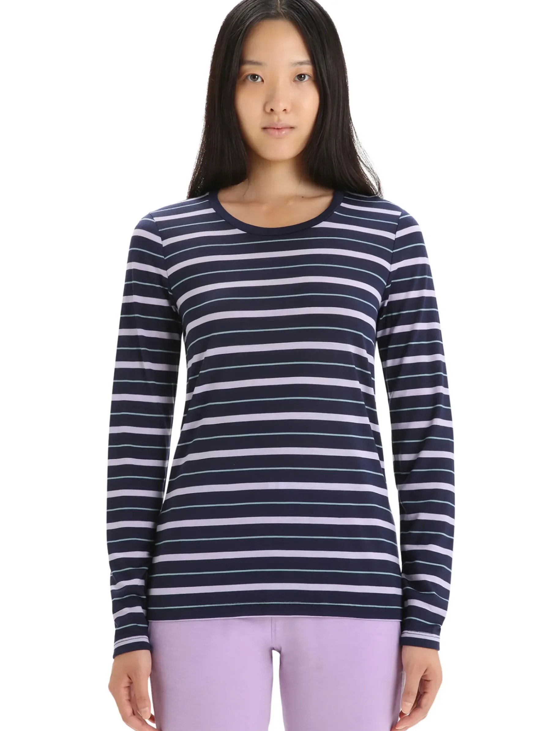 Damen Icebreaker Langärmlige Oberteile^Merino Wave Langarmshirt Stripe Damen