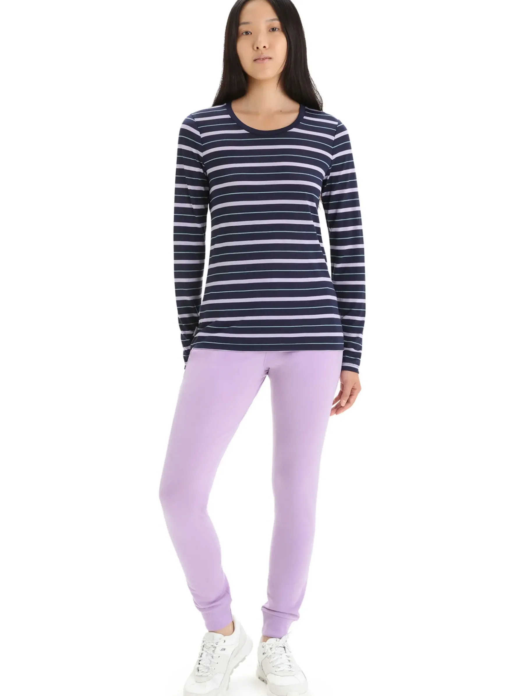 Damen Icebreaker Langärmlige Oberteile^Merino Wave Langarmshirt Stripe Damen