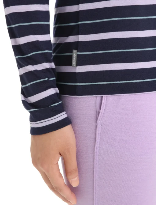 Damen Icebreaker Langärmlige Oberteile^Merino Wave Langarmshirt Stripe Damen